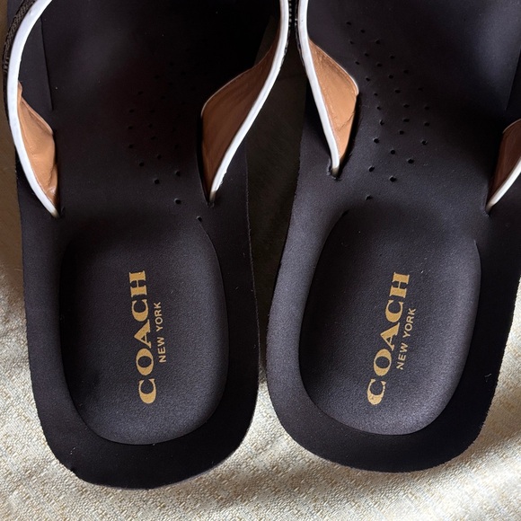 Coach Black Footbed White-Trim Logo Strap Thong Sandals - Picture 3 of 16